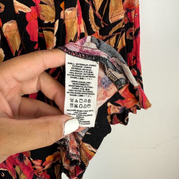 Free People Flowy Teagan Mini Floral Dress Black Pink - Size 6 - Picture 7 of 12